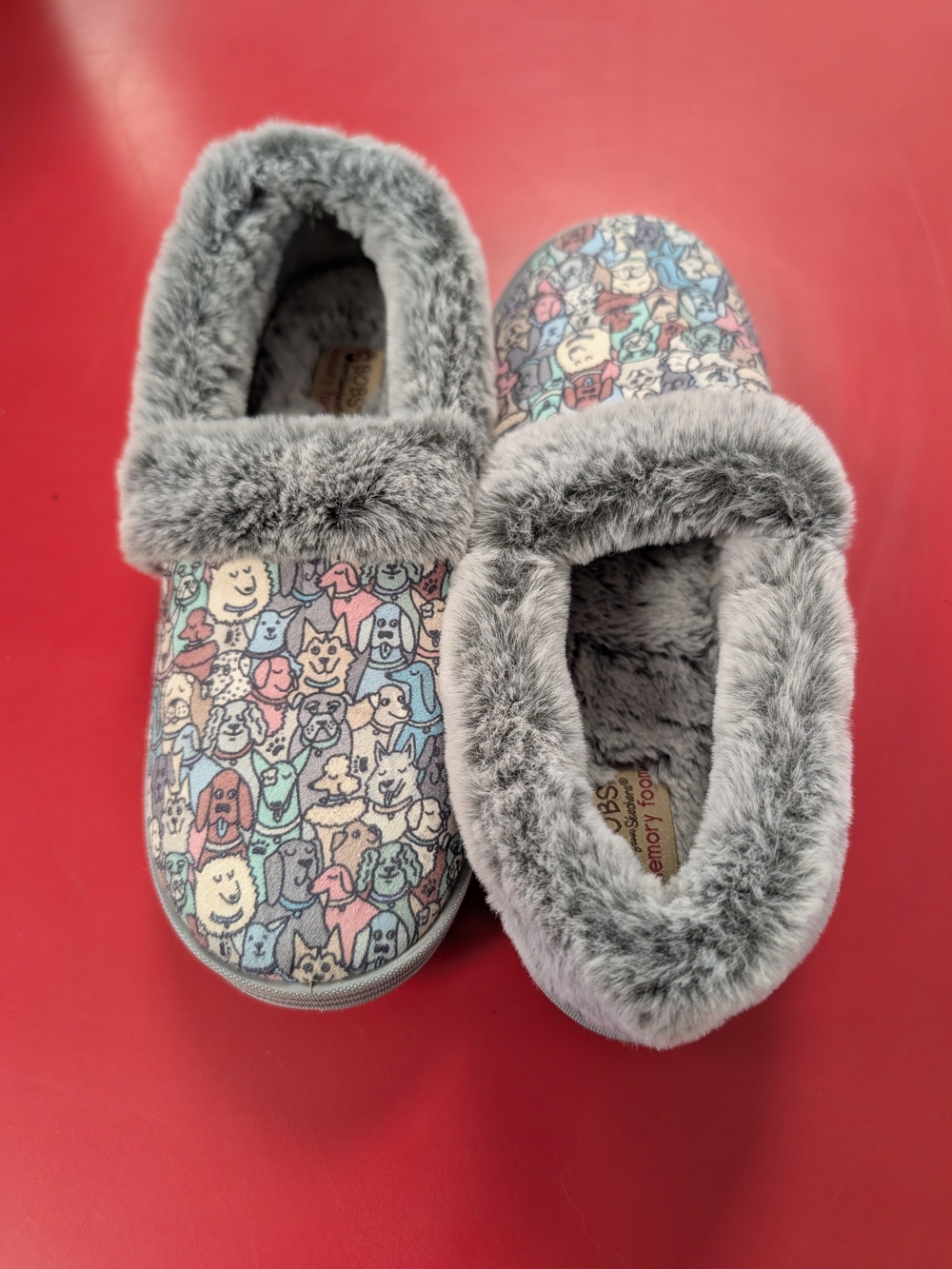 Skechers Gray Plush Lined Kids One-Piece Footies with Multicolor Pet Print